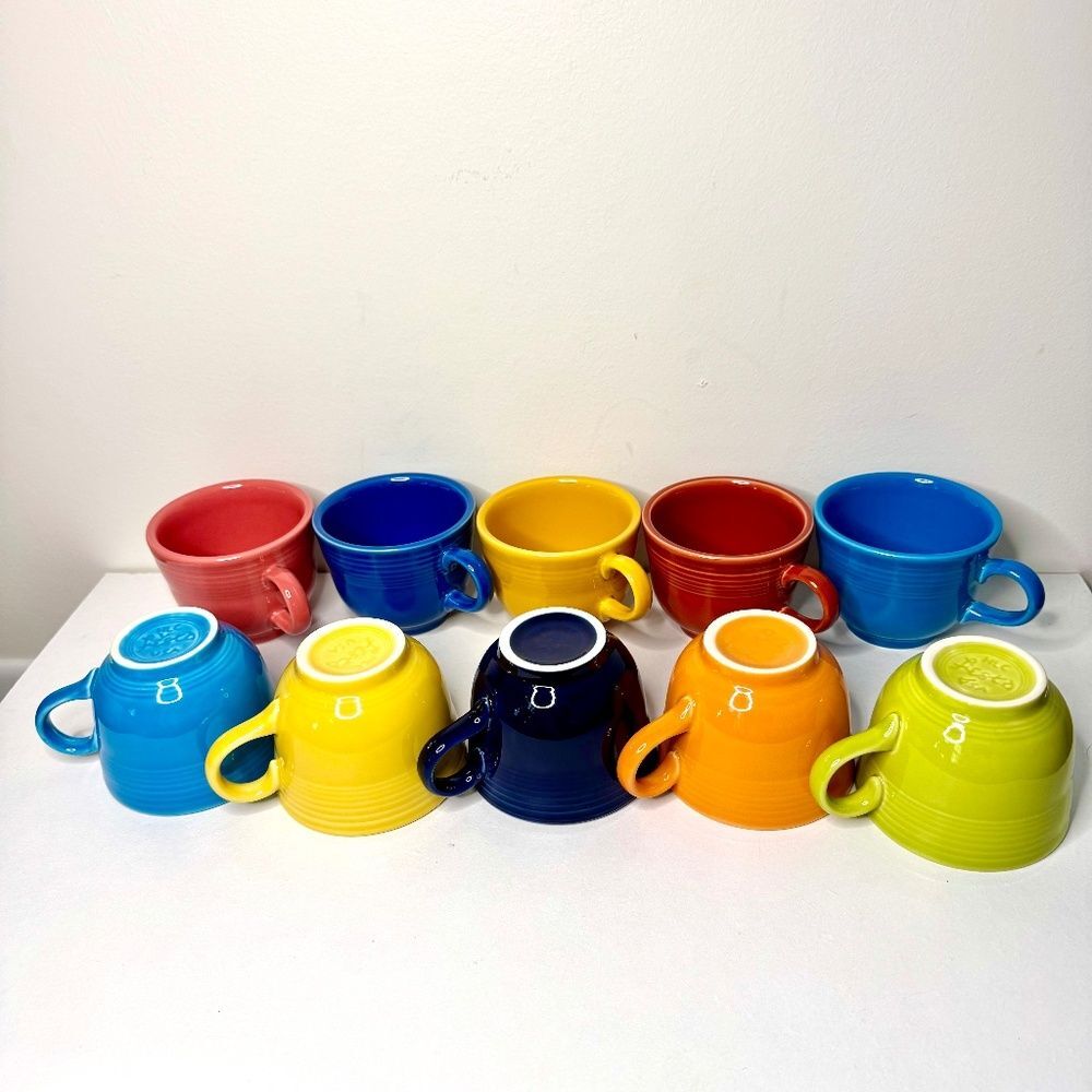 Set of 10 - Fiestaware Vintage Ceramic 8 oz Tea Cup Mugs Multicolor